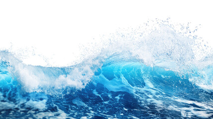 Blue ocean wave splashing on the white shore, capturing the power and motion of nature in a summer landscape