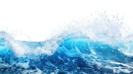 Blue ocean wave splashing on the white shore, capturing the power and motion of nature in a summer landscape