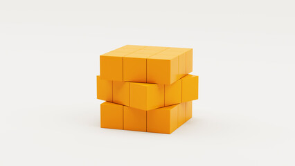 Cube blocks orange bright diffused lighting white studio 3d stack square box shape white background 3d illustration render