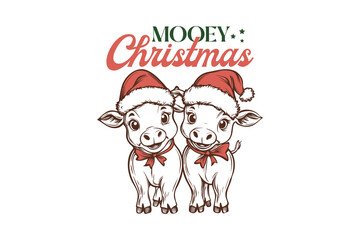 Christmas Farm Sublimation T shirt Design, Mooey Christmas