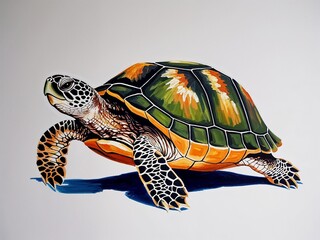 Turtle hand drawn painted painting illustration on plain white background