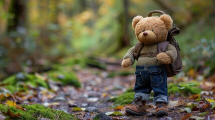 A cute teddy bear dressed in jeans and boots
