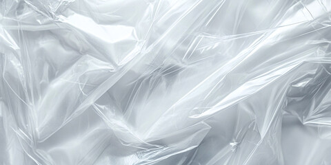 Close-up image of transparent plastic film with soft folds and smooth texture. The image captures the reflective, glossy nature of plastic and its common use in packaging and protection.