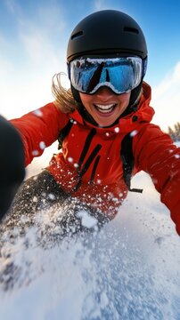 Dynamische Actionaufnahme eines Skiabenteurers, der den Nervenkitzel des Wintersports einf&auml;ngt