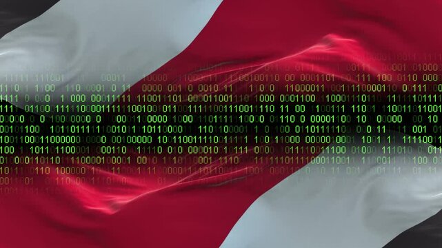 Principality of Sealand flag - 3D realistic waving flag on matrix digital background with binary code