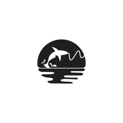 simple hooked fish sea sky silhouette circle logo vector