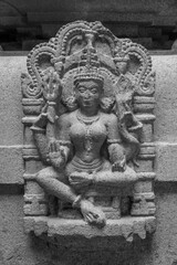 An ancient stone sculpture at Bhuleshwar temple, 13th century hindu temple of Lord Shiva, carved in black basalt stone, built by Panch Pandava, Pune, Maharashtra, India, Asia.