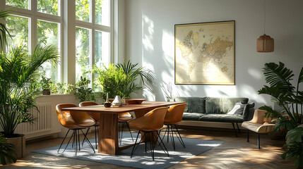 Obraz premium Modern Dining Room Design with Wooden Table and Chairs