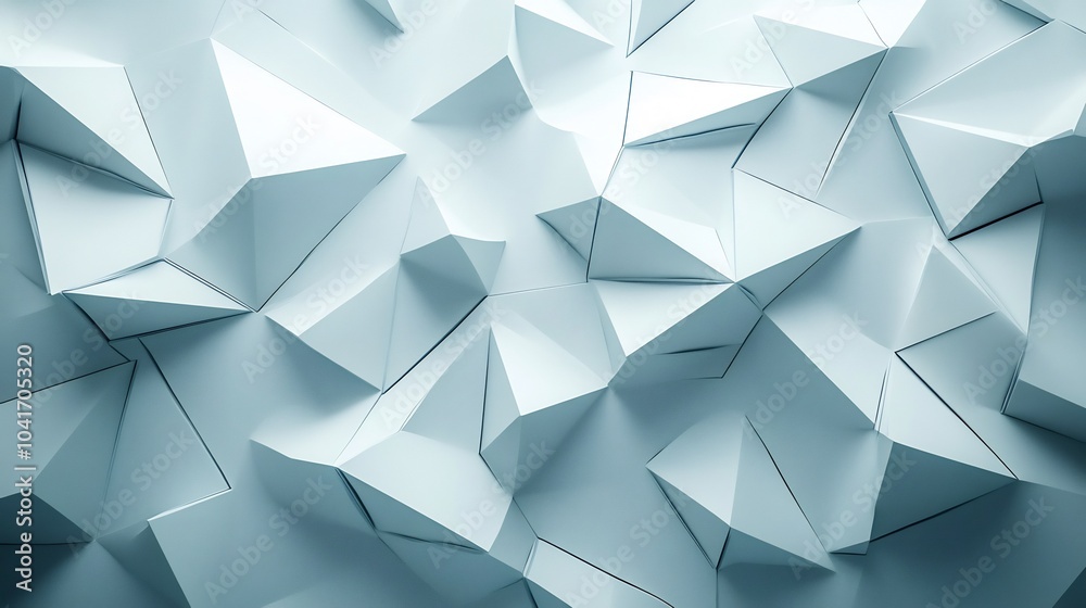 Poster sophisticated white tech wall with overlapping triangular textures bringing a dynamic and energetic 