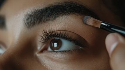 Nahaufnahme der Augenbrauen-Make-up-Anwendung für Schönheit und Mode