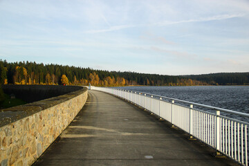 Fototapeta premium The Muldenberg Dam in the Vogtland district of Saxony, Germany. It supplies people in nearby locations with drinking water and serves as flood protection.