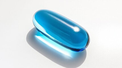 single blue soft gel capsule with a shiny reflection