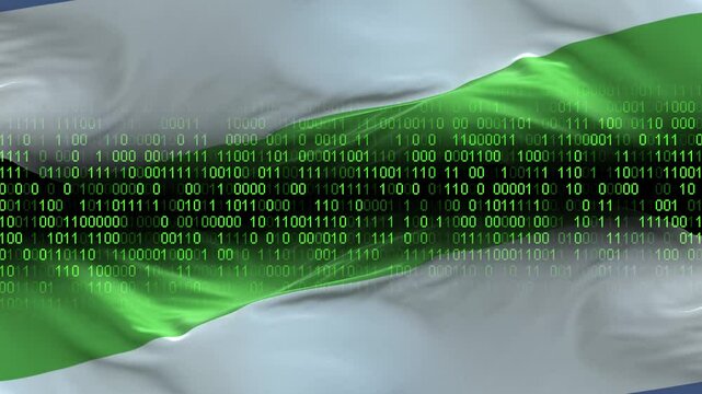 Sierra Leone flag - 3D realistic waving flag on matrix digital background with binary code