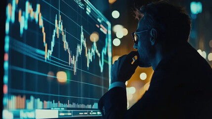 Obraz premium A professional analyzing stock market forecasts through a digital platform, managing investments with informed strategies. High quality illustration