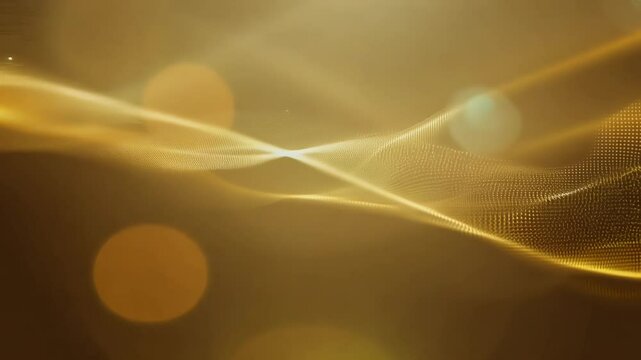 A seamless loop showcases golden brown gradient background filled glitch noise static visual effects enhanced bokeh lights glowing particles all presented slowmotion 4K animation gold video abstract