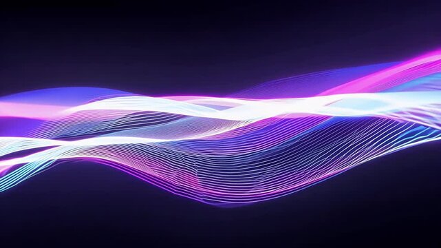 An eyecatching animation features shining bright lines that move wave patterns creating colorful energetic display glittering light effects deep black background stunning 4K resolution pattern