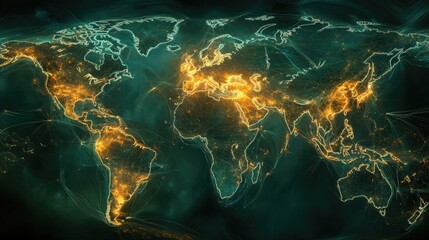 World map with luminous trading data, global network, international business