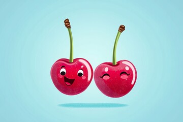 Playful Cherry Duo Swinging Cartoon Illustration
