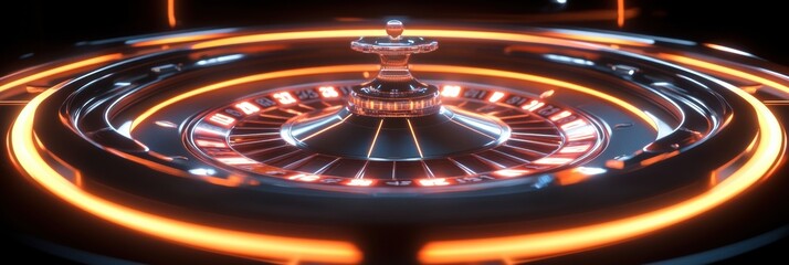 A colorful roulette table features glowing neon numbers, enticing players to spin the wheel for an exciting game at night. Generative AI