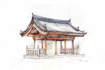 Fototapeta premium Watercolor Illustration of an Ancient Japanese Pagoda Structure