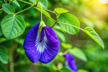 Beautiful butterfly pea flower in a garden, asymmetrical composition