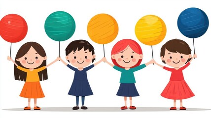 Children holding bright lanterns, celebrating the Festival of Lights with joy, illustration