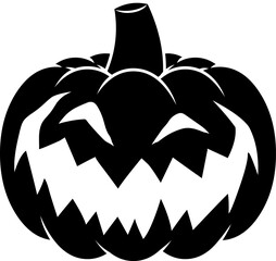 Scary Halloween Pumpkin Black Silhouette. Vector Hand Drawn Illustration Isolated On Transparent Background