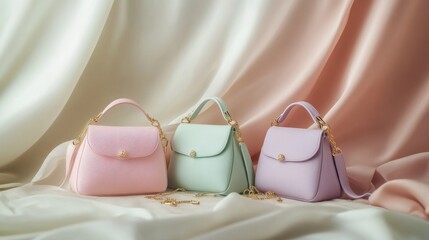 Professional product photography of pastel-colored handbags