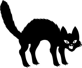 Halloween Black Cat Silhouettes. Vector Hand Drawn Isolated On Transparent Background