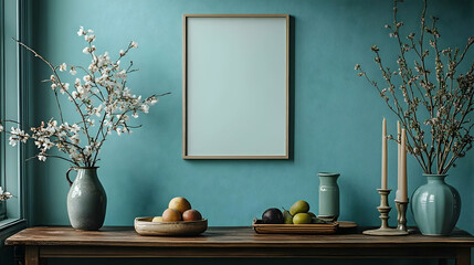 Teal Walls, White Blossoms, & Rustic Table Decor - Interior Design Ideas