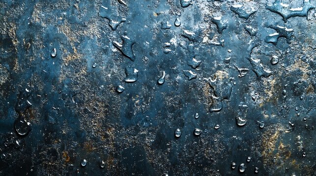 Tiny water droplets beading on a cold metal surface, water droplets on metal, cool and clean
