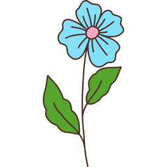 Simple Flower Illustration with Green Leaves – Hand-drawn Floral Design