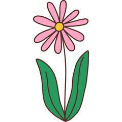 Simple Flower Illustration with Green Leaves – Hand-drawn Floral Design
