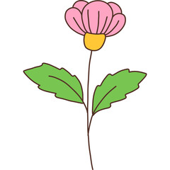 Simple Flower Illustration with Green Leaves – Hand-drawn Floral Design