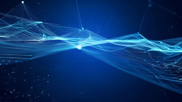 4K animation visualizes big data mesmerizing royal blue nanotechnology background depicting complex network plexus structures complete space text perfect looping effect binary geometric cyber