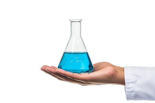 hand holding a test tube with liquid slices of bread isolated on transparent background