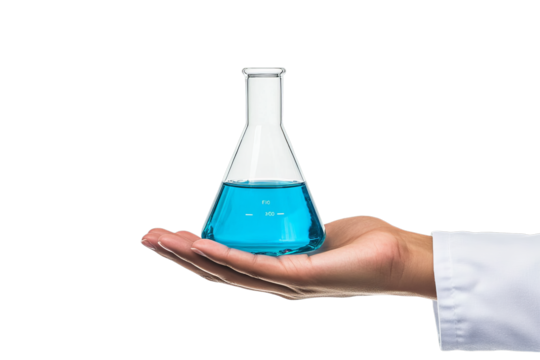 hand holding a test tube with liquid slices of bread isolated on transparent background