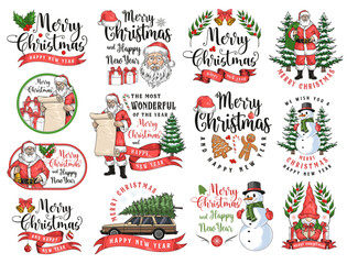 Obraz premium Merry Christmas set stickers colorful