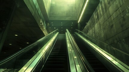 A gentle hum envelops the escalator creating a soothing ambience as the particles make their journey through the vast expanse.