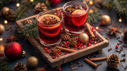 Festive Winter Drinks with Spices and Oranges