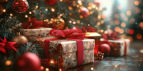 Festive Christmas Background with Presents and Decorations