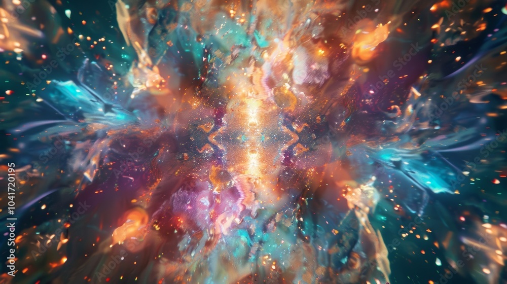 Wall mural a kaleidoscopic image of the cosmos with particles of various sizes and colors creating a mesmerizin