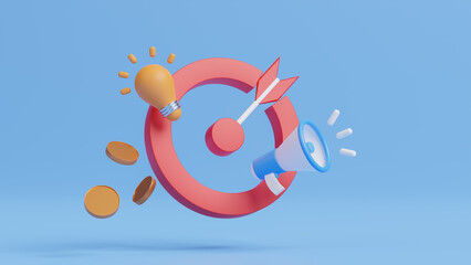 Arrow icon hitting center of dartboard target, Seo optimization and smm concept.website SEO concept. Organizational growth and objectives, marketing strategy planning. 3d rendering illustration