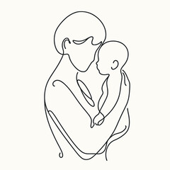 Mother holding baby in minimal one-line art style