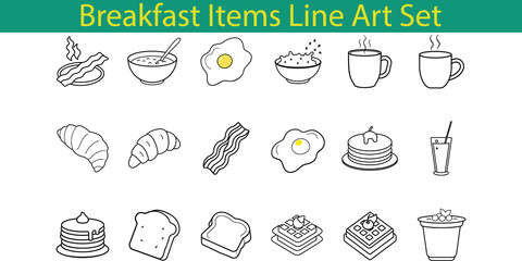 Breakfast Food Line Art Icon Set Illustration