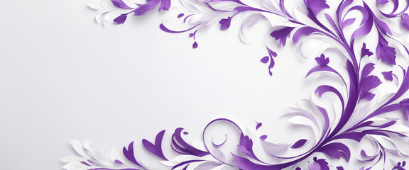 White paper background with purple flourishes and copy space