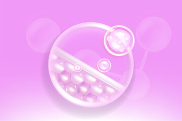 Hyaluronic acid and Niacinamide skin solutions ad, pink collagen serum drops into skin cell with cosmetic advertising background ready to use, illustration vector.