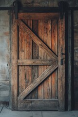 Old Barn Door. Sliding Wooden Door on Track in Modern Rustic Home Interior