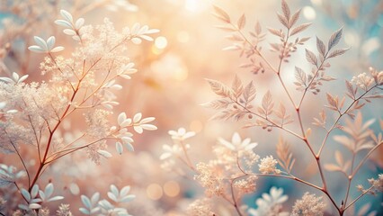Naklejka premium Soft Focus on Edges of Coral Leaves Blurring into Creamy Background for Tranquil Nature Aesthetic