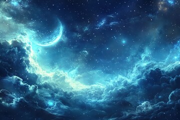 Origin Of Life. Abstract Cosmos Illustration with Stars, Comets, and Nebulae